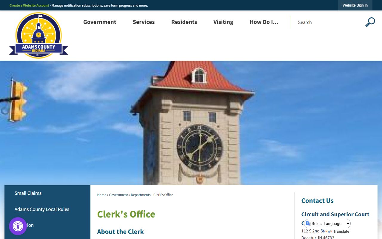 Adams County Clerk office website for criminal history records