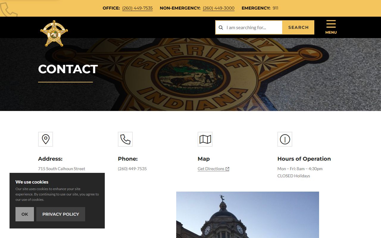Allen County Sheriff contact page for criminal history record requests