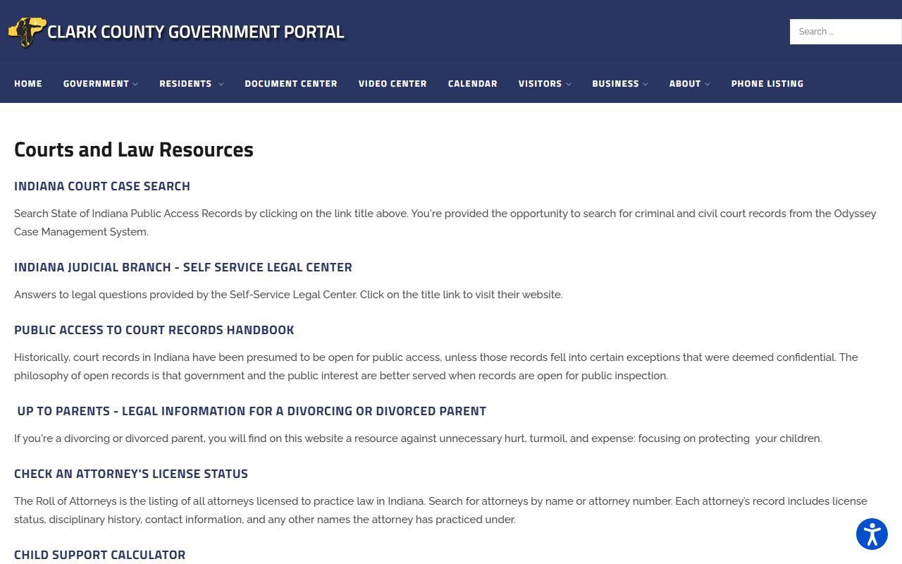 Clark County courts and law page for criminal history record searches