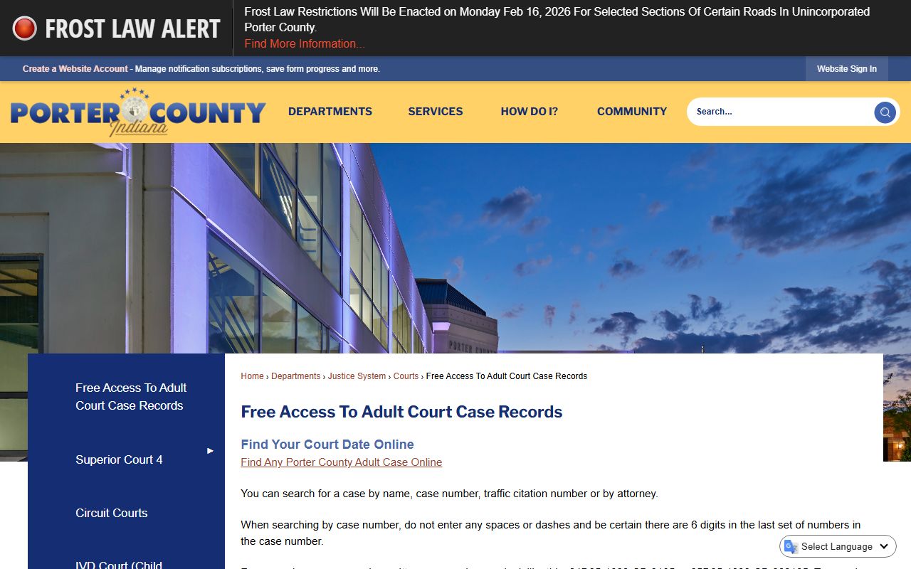 Porter County criminal history free online case search portal