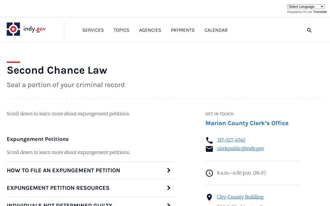 Indianapolis Limited Criminal History search page on indy.gov
