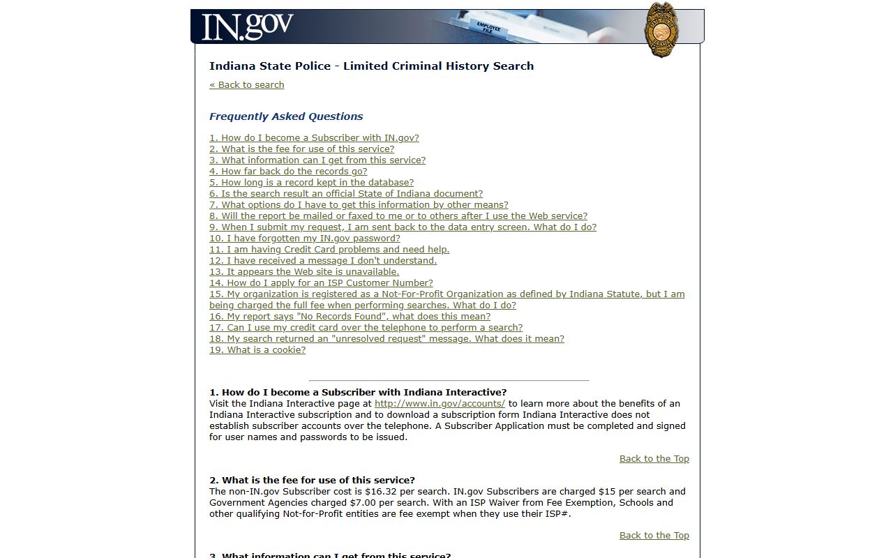 Indiana State Police Limited Criminal History FAQ for Starke County searches