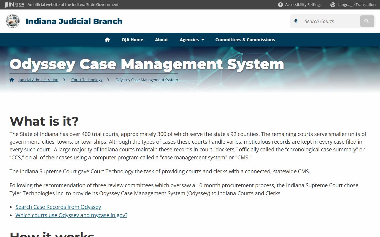 Indiana Odyssey Case Management System information for Scott County criminal history